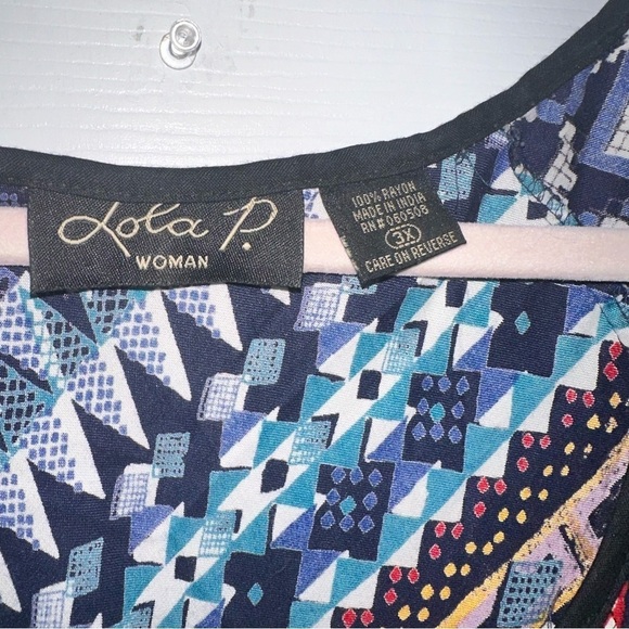 5 for $40 SALE! Lola P. Womens Blouse Multi - Color Geometric Scoop Neck Top 3x - Picture 4 of 13